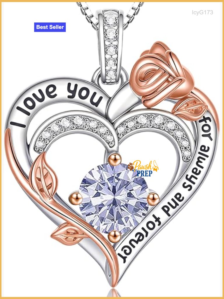 Sterling Silver Rose Heart Birthstone Necklace Adjustable Chain